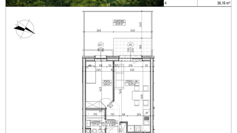Rzut - Mieszkanie na sprzedaż 2 pokoje o powierzchni 36,16 m² - numer C5.00.03 w Osiedle Panorama Wiślana Etap IV - budynek C5