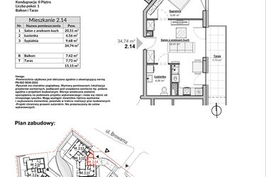 Rzut - Mieszkanie na sprzedaż 2 pokoje o powierzchni 34,74 m² - numer M2.14 w Bulwary Apartamenty