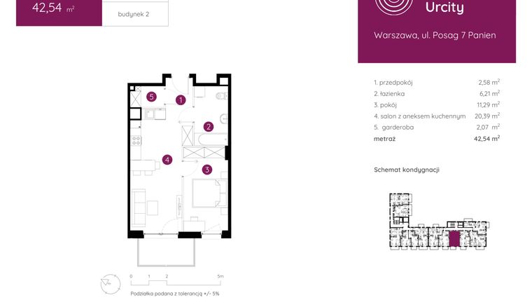 Rzut - Mieszkanie na sprzedaż 2 pokoje o powierzchni 42,54 m² - numer 2.A.3.04 w Murapol Urcity
