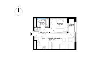 Rzut - Mieszkanie na sprzedaż 2 pokoje o powierzchni 41,19 m² - numer M41 w KrakoVska etap 2