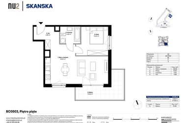 Rzut - Mieszkanie na sprzedaż 2 pokoje o powierzchni 47,05 m² - numer BC0503 w NU2 Warszawa Wola