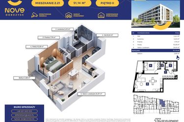 Rzut - Mieszkanie na sprzedaż 2 pokoje o powierzchni 51,14 m² - numer M21 w Nove Dobczyce