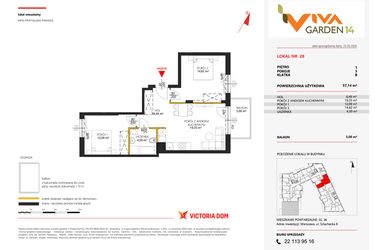 Rzut - Mieszkanie na sprzedaż 3 pokoje o powierzchni 57,14 m² - numer 28 w Viva Garden 14