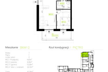 Rzut - Mieszkanie na sprzedaż 2 pokoje o powierzchni 41,06 m² - numer B6M12 w Osiedle Natura Park etap II