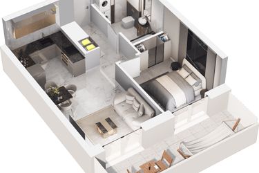 Rzut - Mieszkanie na sprzedaż 2 pokoje o powierzchni 43,16 m² - numer D.09.02 w Mieszkaj w mieście - Na Tysiącleciu budynek D