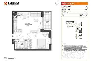 Rzut - Mieszkanie na sprzedaż 2 pokoje o powierzchni 40,72 m² - numer C9.28 w Konstelacja etap V