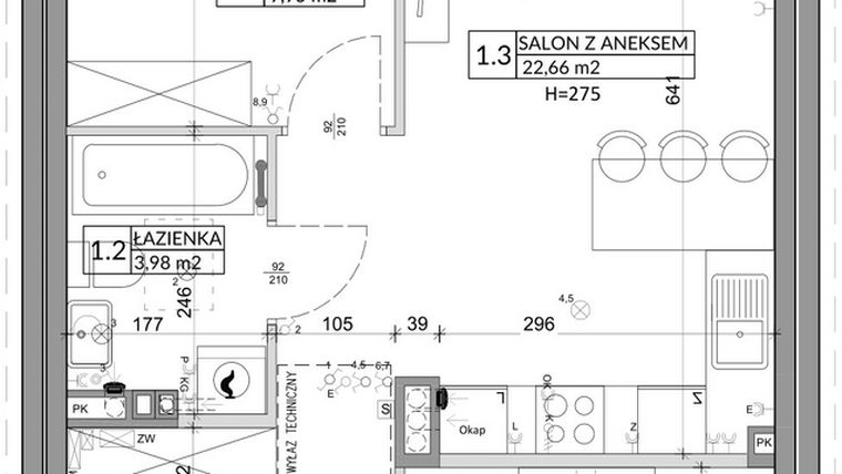 Rzut - Mieszkanie na sprzedaż 3 pokoje o powierzchni 56,89 m² - numer 16B w Osiedle Młodych
