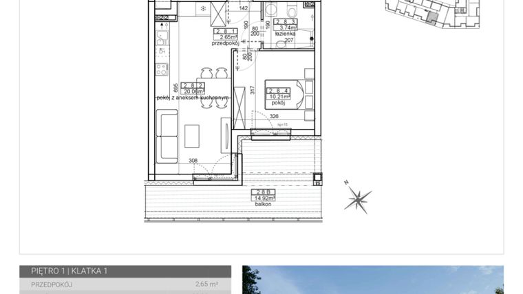Rzut - Mieszkanie na sprzedaż 2 pokoje o powierzchni 36,66 m² - numer 12 w Wave etap II