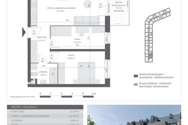 Rzut - Mieszkanie na sprzedaż 3 pokoje o powierzchni 59,61 m² - numer 95 w Ignatki Forest etap II