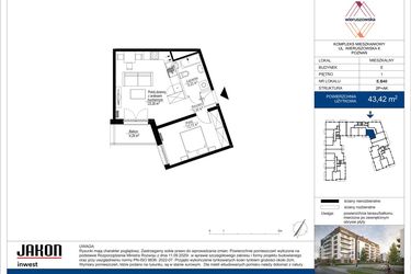 Rzut - Mieszkanie na sprzedaż 2 pokoje o powierzchni 43,42 m² - numer E.B40 w Wieruszowska E