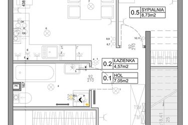 Rzut - Mieszkanie na sprzedaż 3 pokoje o powierzchni 48,03 m² - numer 101 w Manufaktura Marki 2 etap IV