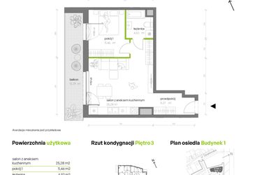 Rzut - Mieszkanie na sprzedaż 2 pokoje o powierzchni 46,53 m² - numer 1.03.M43 w Morska Vita
