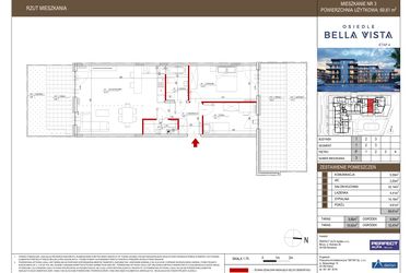 Rzut - Mieszkanie na sprzedaż 3 pokoje o powierzchni 69,61 m² - numer 1.3 w Bella Vista Etap IV