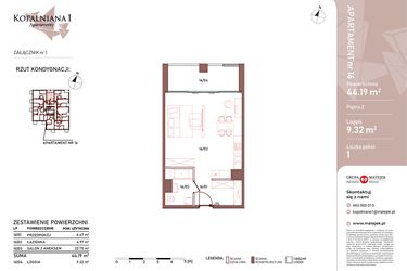 Rzut - Mieszkanie na sprzedaż 1 pokój o powierzchni 44,19 m² - numer 16 w Kopalniana