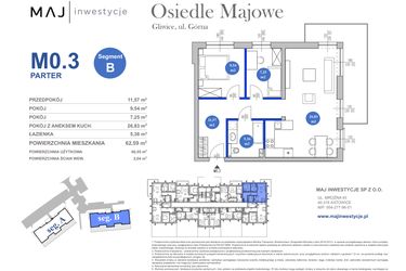 Rzut - Mieszkanie na sprzedaż 3 pokoje o powierzchni 60,55 m² - numer M0.3 w Osiedle Majowe 2.0