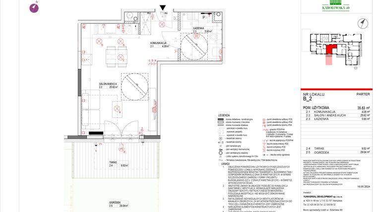 Rzut - Mieszkanie na sprzedaż 1 pokój o powierzchni 36,04 m² - numer B.2 w Karolewska 60
