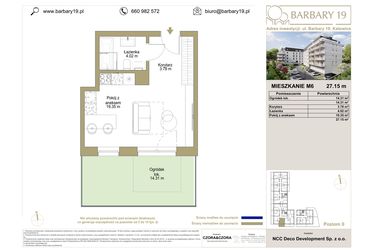 Rzut - Mieszkanie na sprzedaż 1 pokój o powierzchni 27,26 m² - numer M6 w Barbary 19