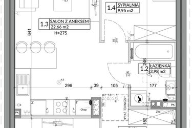 Rzut - Mieszkanie na sprzedaż 3 pokoje o powierzchni 56,89 m² - numer 23B w Osiedle Młodych