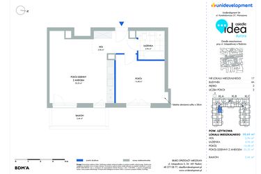 Rzut - Mieszkanie na sprzedaż 2 pokoje o powierzchni 50,78 m² - numer 17.4A w Osiedle Idea Aurora