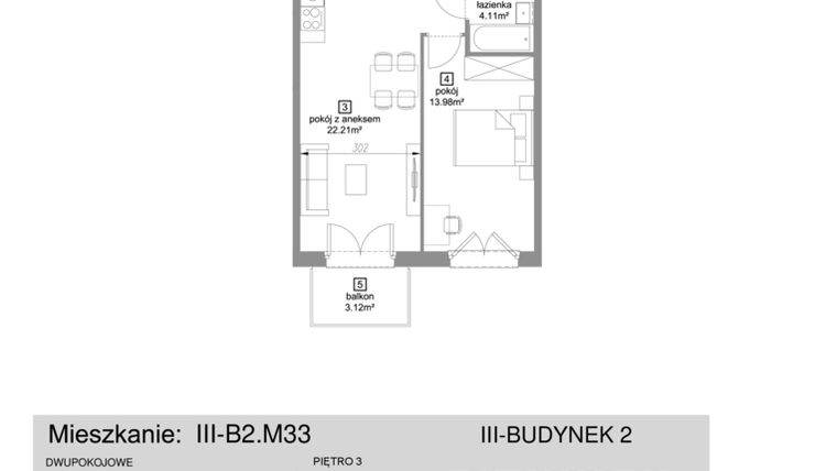 Rzut - Mieszkanie na sprzedaż 2 pokoje o powierzchni 45,07 m² - numer III-B2.M33 w Strefa Cegielnia 3