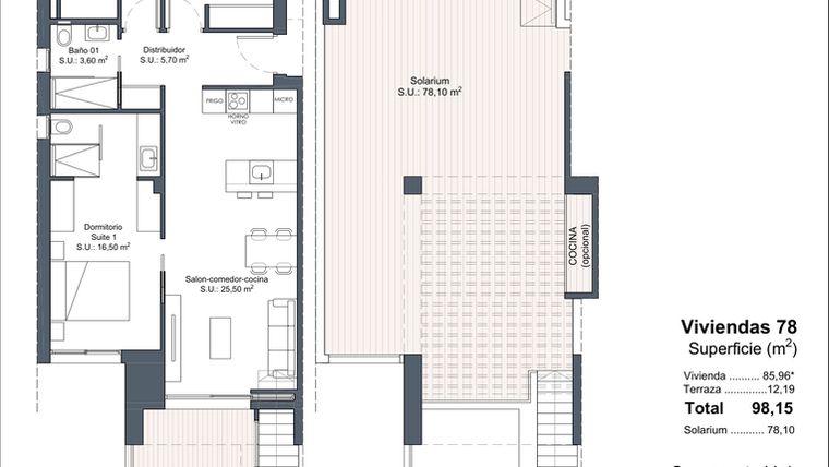 Rzut - Dom na sprzedaż 3 pokoje o powierzchni 98,15 m² - numer 1-78 w Domy w Ciudad Quesada - 18228363