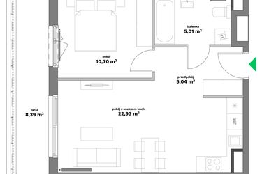 Rzut - Mieszkanie na sprzedaż 2 pokoje o powierzchni 43,68 m² - numer B2-34 w Forma Otwarta etap II