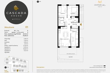 Rzut - Mieszkanie na sprzedaż 4 pokoje o powierzchni 69,25 m² - numer 5.1 w CASCADA House