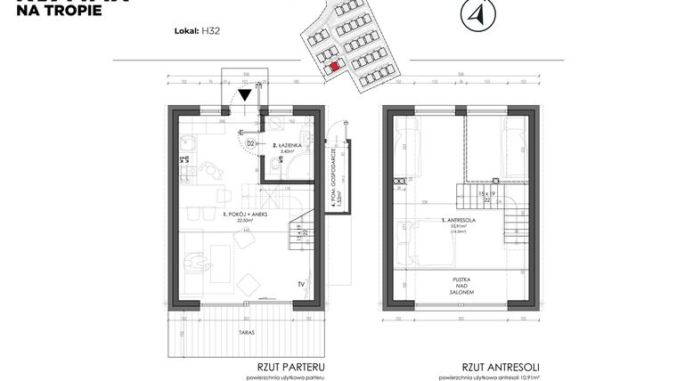 Rzut - Dom na sprzedaż 3 pokoje o powierzchni 49,8 m² - numer H32 w Sea House Wicie