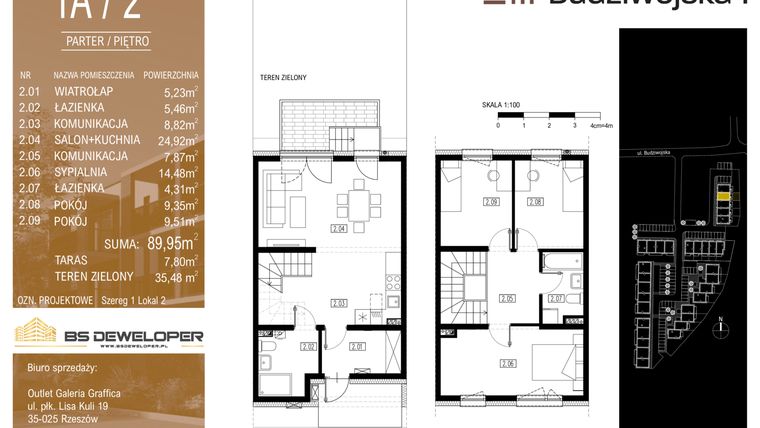 Rzut - Mieszkanie na sprzedaż 4 pokoje o powierzchni 89,95 m² - numer 1A/2 w Budziwojska 3