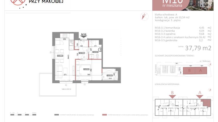 Rzut - Mieszkanie na sprzedaż 2 pokoje o powierzchni 37,79 m² - numer 16 w Przy Makowej