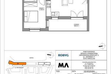 Rzut - Mieszkanie na sprzedaż 2 pokoje o powierzchni 47 m² - numer PPO/M/A/2/1 w Port Popowice bud. M i P