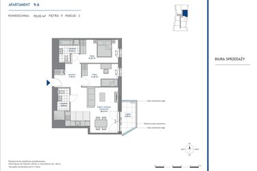 Rzut - Mieszkanie na sprzedaż 3 pokoje o powierzchni 70,02 m² - numer 9.6 w SEAHall