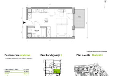 Rzut - Mieszkanie na sprzedaż 1 pokój o powierzchni 29,84 m² - numer I.2.M13 w Przemyska Vita