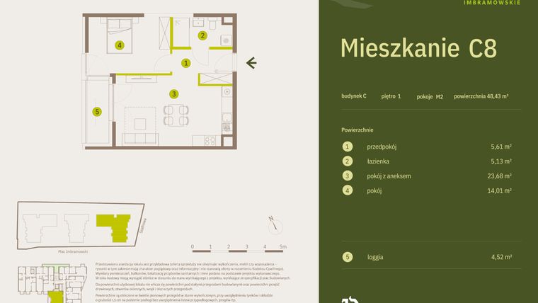 Rzut - Mieszkanie na sprzedaż 2 pokoje o powierzchni 48,43 m² - numer C8 w Osiedle Imbramowskie