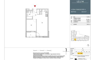 Rzut - Mieszkanie na sprzedaż 2 pokoje o powierzchni 40,35 m² - numer L2 w Morwowa 5 - Apartamenty inwestycyjne