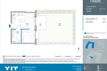 Rzut - Mieszkanie na sprzedaż 1 pokój o powierzchni 25,73 m² - numer FA0006 w Spokojny Mokotów etap II