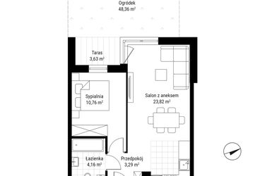 Rzut - Mieszkanie na sprzedaż 2 pokoje o powierzchni 42,03 m² - numer B.07 w Nowa Namiarkowa