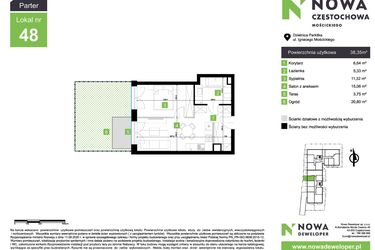 Rzut - Mieszkanie na sprzedaż 2 pokoje o powierzchni 38,35 m² - numer M48 w Nowa Częstochowa Mościckiego