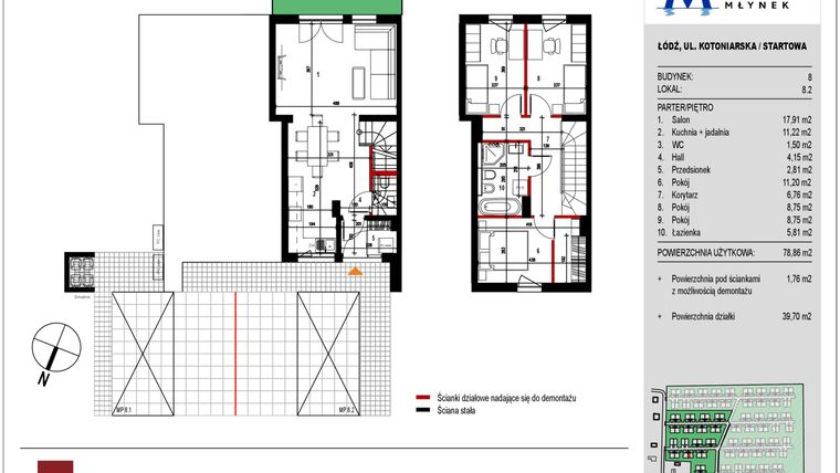 Rzut - Mieszkanie na sprzedaż 4 pokoje o powierzchni 79,02 m² - numer 8.2 w Przystań Młynek
