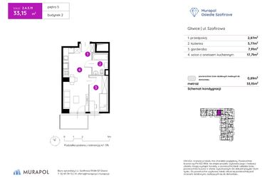 Rzut - Mieszkanie na sprzedaż 1 pokój o powierzchni 33,15 m² - numer 2.A.5.11 w Murapol Osiedle Szafirove II