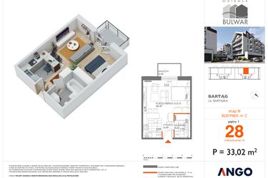 Rzut - Mieszkanie na sprzedaż 1 pokój o powierzchni 33,02 m² - numer 28 w Bulwar bud. 2