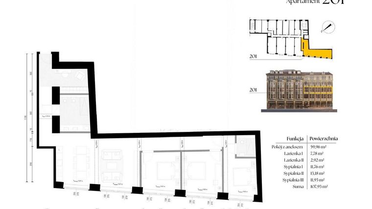 Rzut - Mieszkanie na sprzedaż 4 pokoje o powierzchni 107,53 m² - numer G2/1 – 201 w Krupnicza 6/8
