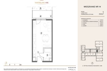 Rzut - Mieszkanie na sprzedaż 1 pokój o powierzchni 27,83 m² - numer 14 w Waterlane Vibe