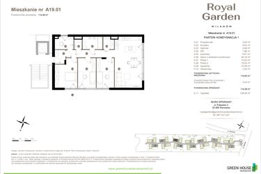 Rzut - Mieszkanie na sprzedaż 5 pokoi o powierzchni 110,65 m² - numer A19.01 w Royal Garden Wilanów Apartamenty