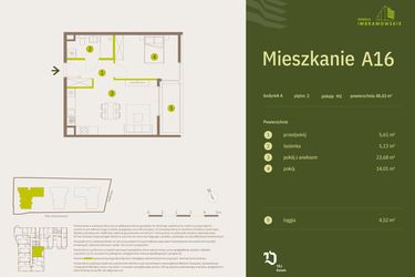Rzut - Mieszkanie na sprzedaż 2 pokoje o powierzchni 48,43 m² - numer A16 w Osiedle Imbramowskie