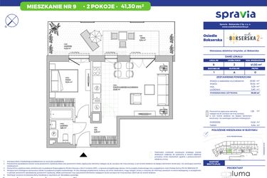 Rzut - Mieszkanie na sprzedaż 2 pokoje o powierzchni 41,3 m² - numer B1.9 w Osiedle Bokserska 2