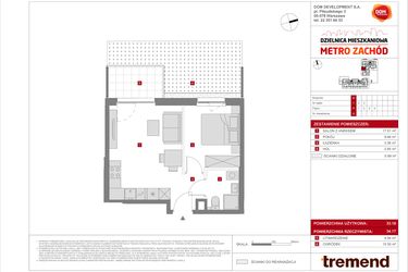 Rzut - Mieszkanie na sprzedaż 2 pokoje o powierzchni 33,18 m² - numer B.6 w Dzielnica Mieszkaniowa Metro Zachód - etap 8.2
