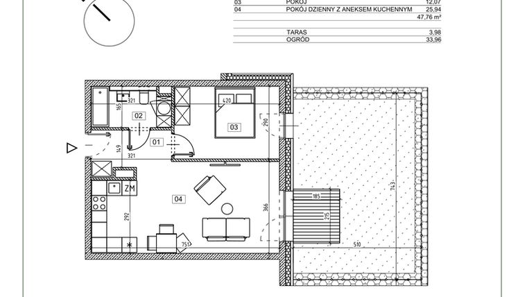 Rzut - Mieszkanie na sprzedaż 2 pokoje o powierzchni 47,76 m² - numer J.M01 w Osiedle Glivia Zachodnia