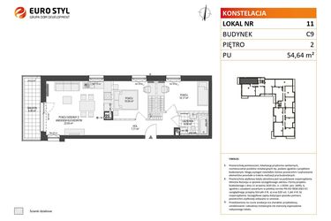 Rzut - Mieszkanie na sprzedaż 3 pokoje o powierzchni 54,64 m² - numer C9.11 w Konstelacja etap V