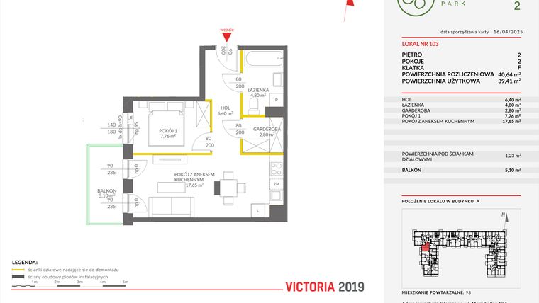 Rzut - Mieszkanie na sprzedaż 2 pokoje o powierzchni 40,64 m² - numer A.103 w Olchowy Park II